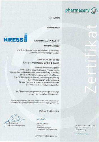 GDP-Pharma-Qualifizierungszertifikat KRESS 28851