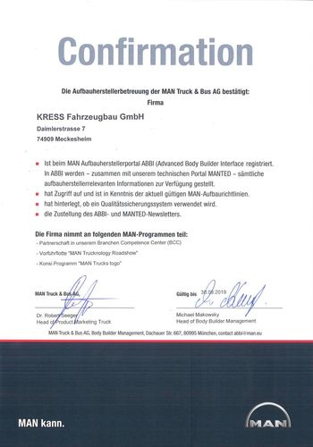 MAN Aufbauhersteller-Bestätigung
