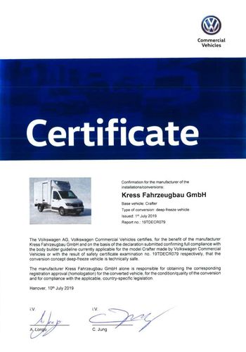 Volkswagen Crafter Unbedenklichkeitsbescheinigung